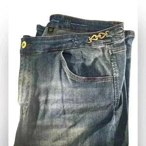 INC Denim Wide Leg Jeans Size 18/34 with Buckle Embellishment at Waist Plus Size
